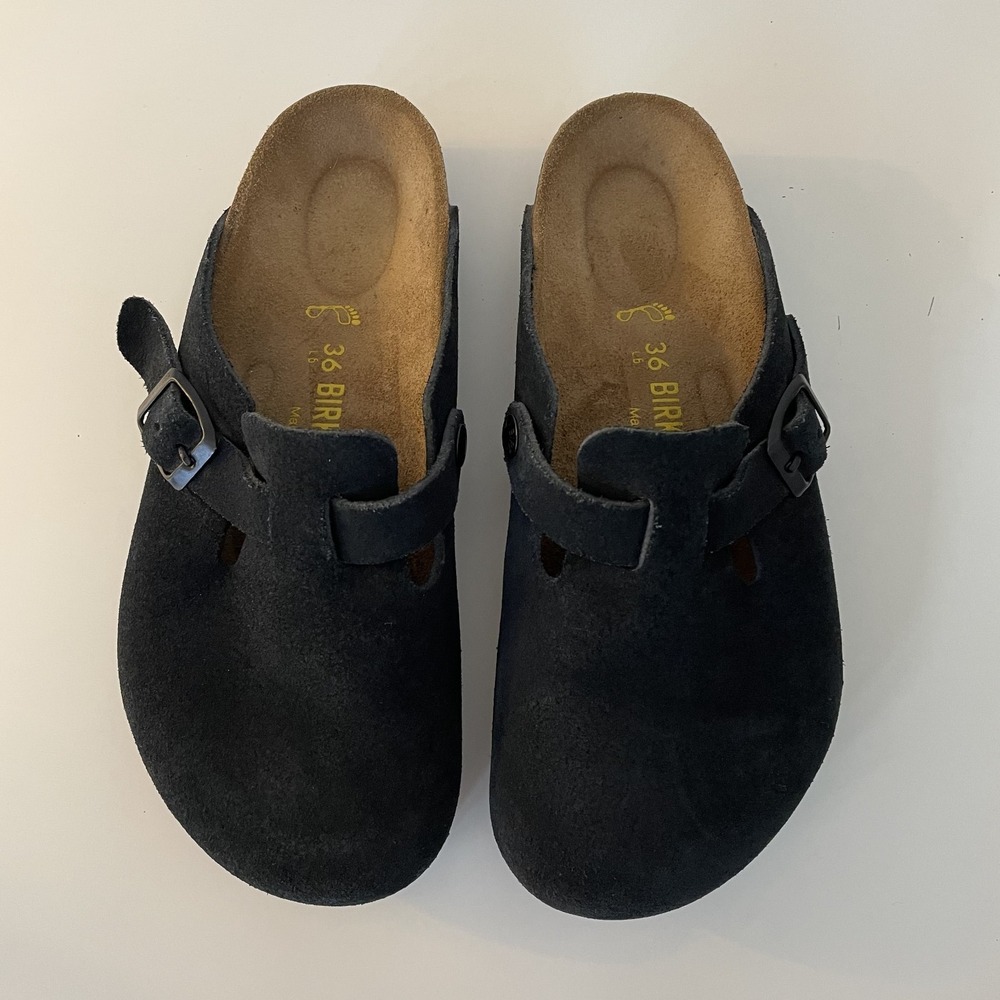 Birkenstock Black Suede Boston Clogs
